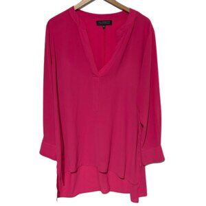 Eloquii Hot Pink Long Sleeve Blouse V-Neck Roll Tab Sleeves Size 16